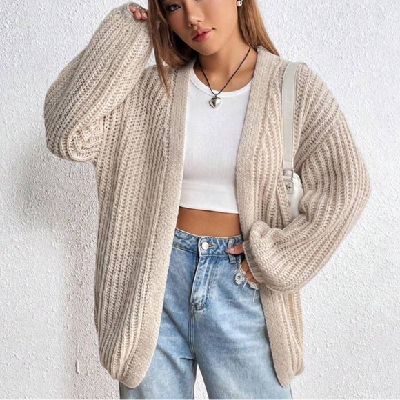 SHEIN Sweaters - SHEIN Drop Shoulder Open Front Cardigan